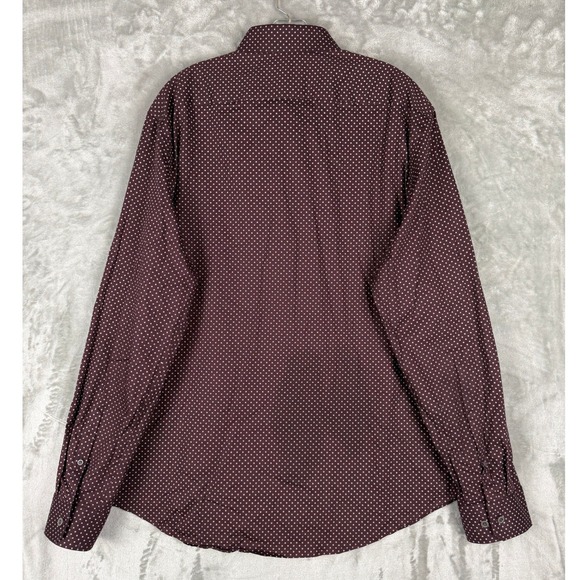 Express Mens Burgundy Dot Print Slim Fit Long Sleeve Button Down Shirt Large - Picture 2 of 6
